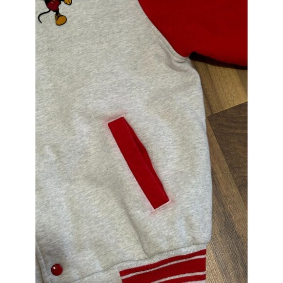 Vtg Disney Mickey & Co Varsity Jacket Lined Coat Snap Gray Red Sweatshirt Large - Picture 11 of 16